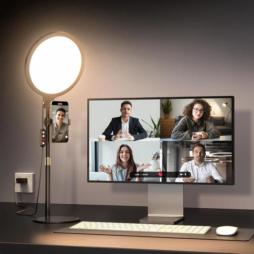 All-In-One Content Creator Kit: 10.5" Ring Light with Stand for Flawless Skin | Includes Phone Clip & Adjustable Laptop Light | Perfect for Streaming, Podcasts, Meetings.