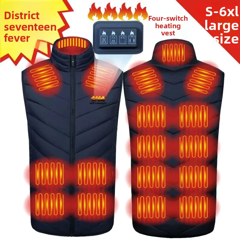 Smart Four Switch Control Temperature Heating Carbon Fiber Vest New Seventeen District Thermal Cotton Jacket Casual Men'S Vest