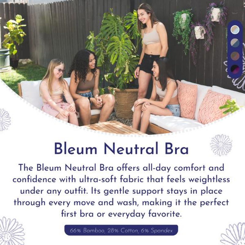 Bleum Neutral Bamboo Soft Bra - Ultra-Soft Seamless Dual Layer Reversible Adjustable Everyday Bra for Tweens & Teens Support AA - C Cups, Training Bra, First Bra, Girls Bralette, Seamless Girls Bra