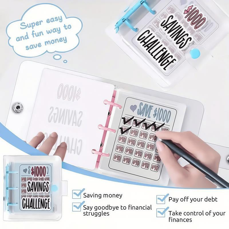 Savings Challenge Binder, 1 Count Reusable Budget Book with Cash Envelope, Clear Cover Budget Planner with Money Storage Bag, Budget Planner for Home Office, Girly Office Supplies, 2024 School Supplies