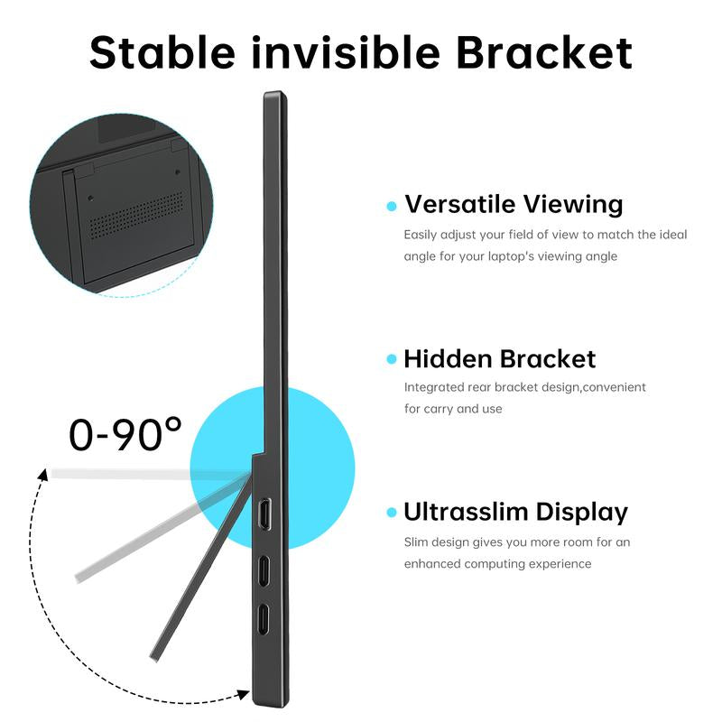 15.6'' Portable Monitor FHD 1080P IPS External Screen USB C HDMI Display with Built-In Kickstand for PC MAC Phone Xbox PS5-A1 Work Monitor