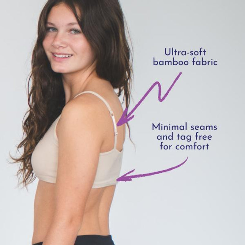 Bleum Neutral Bamboo Soft Bra - Ultra-Soft Seamless Dual Layer Reversible Adjustable Everyday Bra for Tweens & Teens Support AA - C Cups, Training Bra, First Bra, Girls Bralette, Seamless Girls Bra