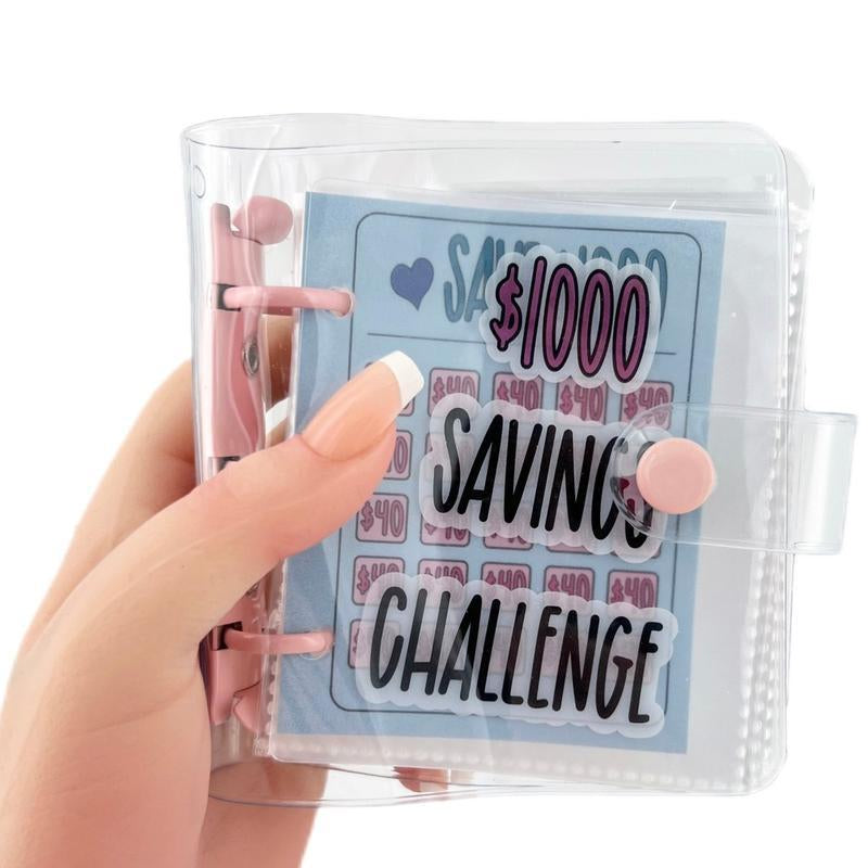 Savings Challenge Binder, 1 Count Reusable Budget Book with Cash Envelope, Clear Cover Budget Planner with Money Storage Bag, Budget Planner for Home Office, Girly Office Supplies, 2024 School Supplies