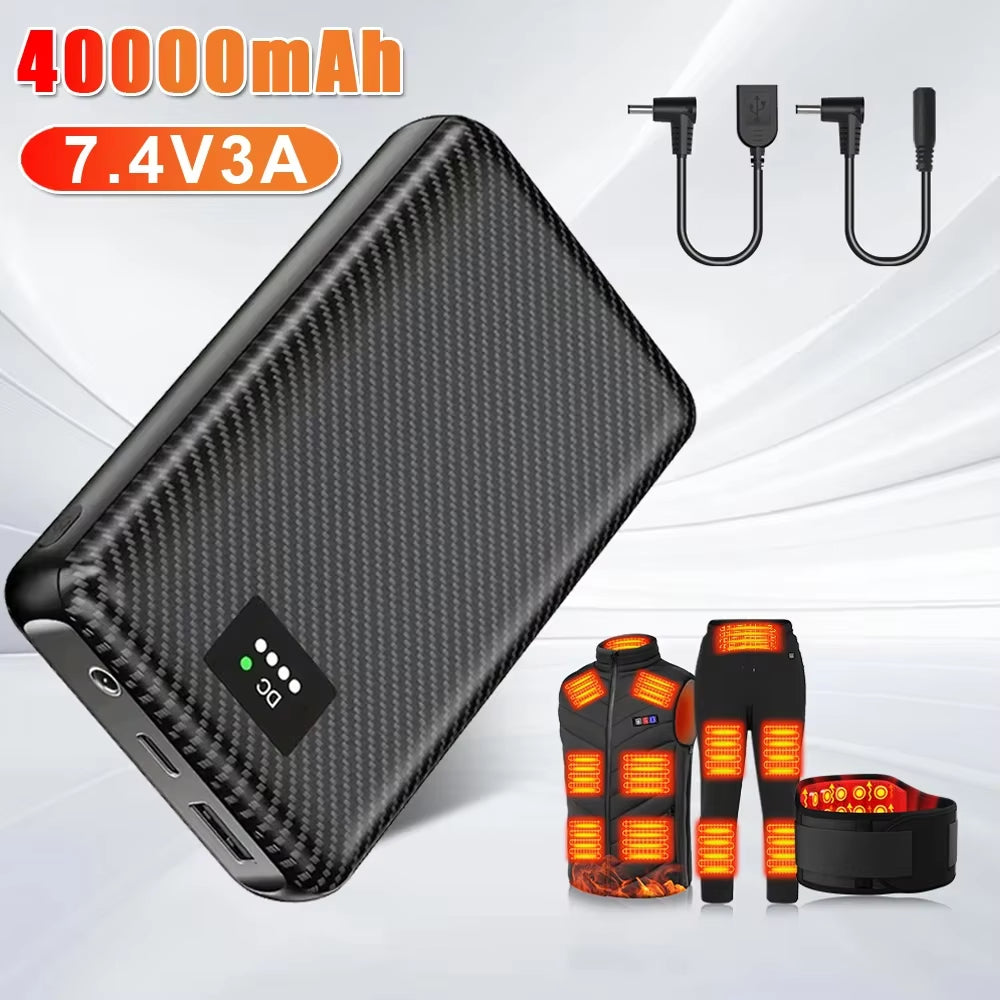 DC 7.4V 40000Mah Powerbank for Heated Vest Jacket External Battery for Cool Fan for Cooling Vest Auxiliary Battery