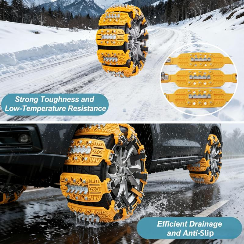 6 Pack Tire Chains Snow Chains with 8Pcs Large Steel Studs for Anti-Skid Traction, Adjustable Reusable Heavy-Duty Safety Chains with Tool & Bag for Cars, Pickup Trucks on Snow, Ice, Mud Roads - Fits Tire Width 165-275Mm