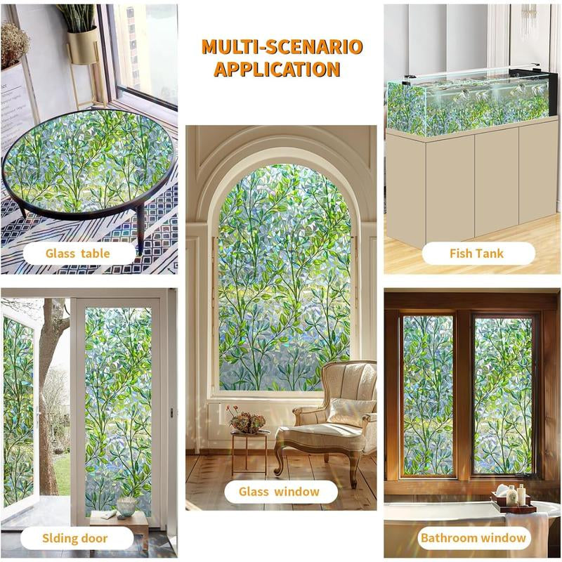 Leaf Rainbow Window Privacy Film Stain Glass Design 17.5 X 78.7 in Easy Install Reusable Decorative Film for Living Room Privacy