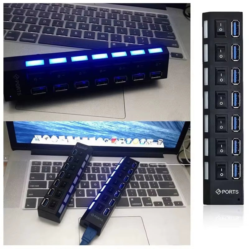 Switch Extension Hub 7-Port USB2.0 Hub Computer USB Extension Hub One Drag Seven USB2.0 Splitter PC Laptop Desktop