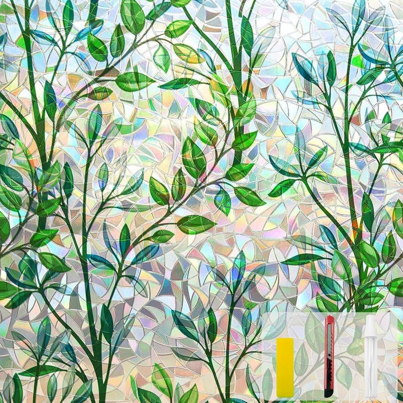 Leaf Rainbow Window Privacy Film Stain Glass Design 17.5 X 78.7 in Easy Install Reusable Decorative Film for Living Room Privacy