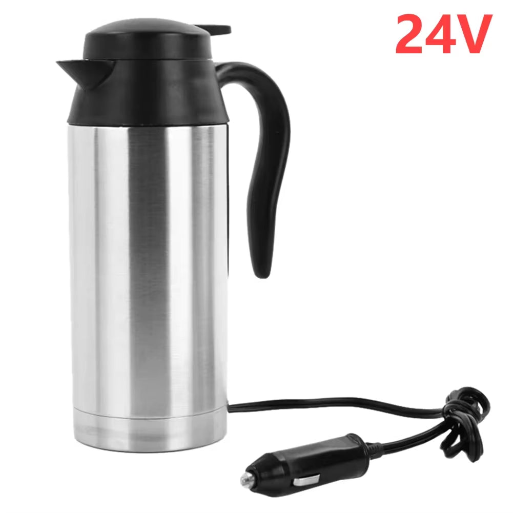12V/24V Car Electric Heating Cup Kettle 750ML Stainless Steel Water Heater Bottle with Cigarette Lighter Plug Car Kettle Thermos