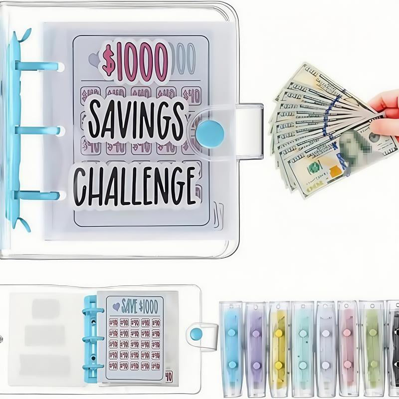 Savings Challenge Binder, 1 Count Reusable Budget Book with Cash Envelope, Clear Cover Budget Planner with Money Storage Bag, Budget Planner for Home Office, Girly Office Supplies, 2024 School Supplies