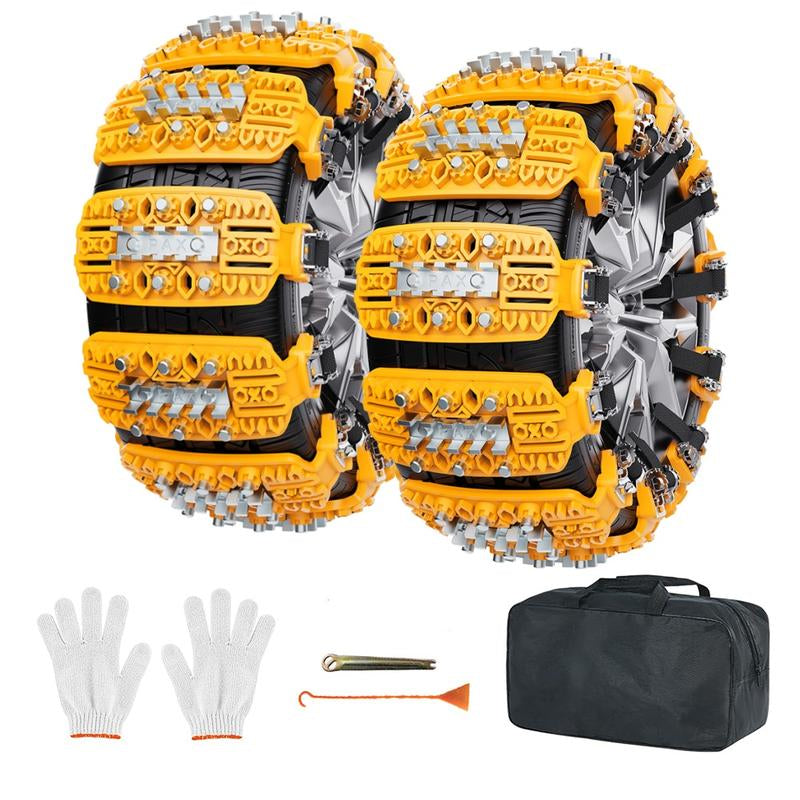 6 Pack Tire Chains Snow Chains with 8Pcs Large Steel Studs for Anti-Skid Traction, Adjustable Reusable Heavy-Duty Safety Chains with Tool & Bag for Cars, Pickup Trucks on Snow, Ice, Mud Roads - Fits Tire Width 165-275Mm