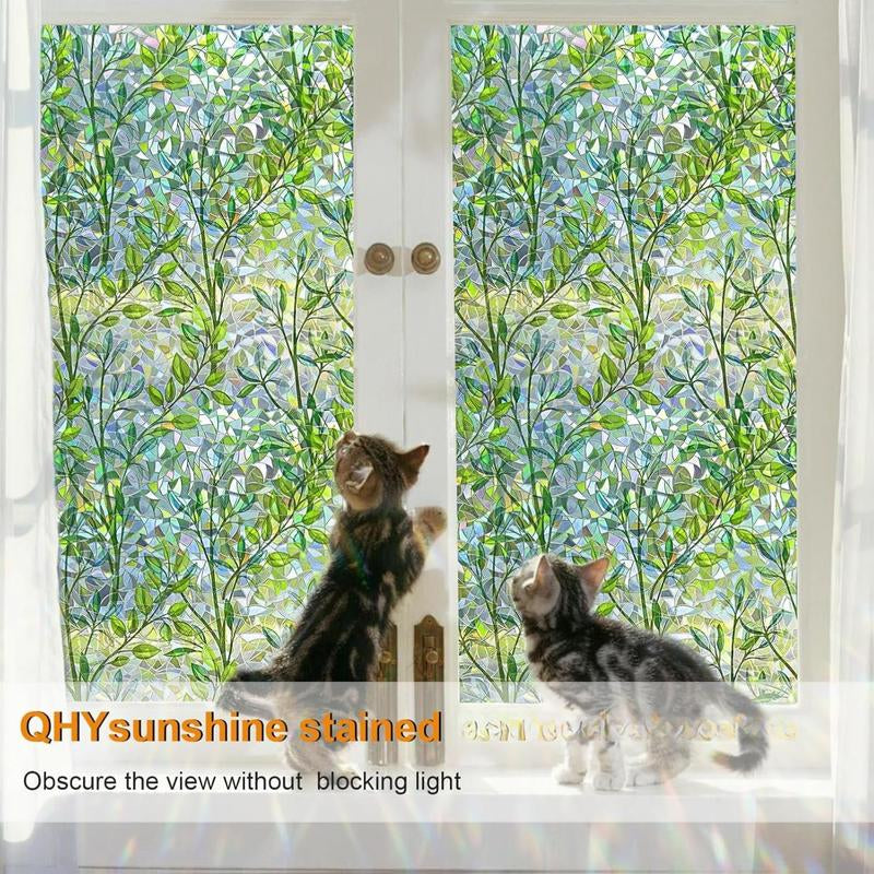 Leaf Rainbow Window Privacy Film Stain Glass Design 17.5 X 78.7 in Easy Install Reusable Decorative Film for Living Room Privacy