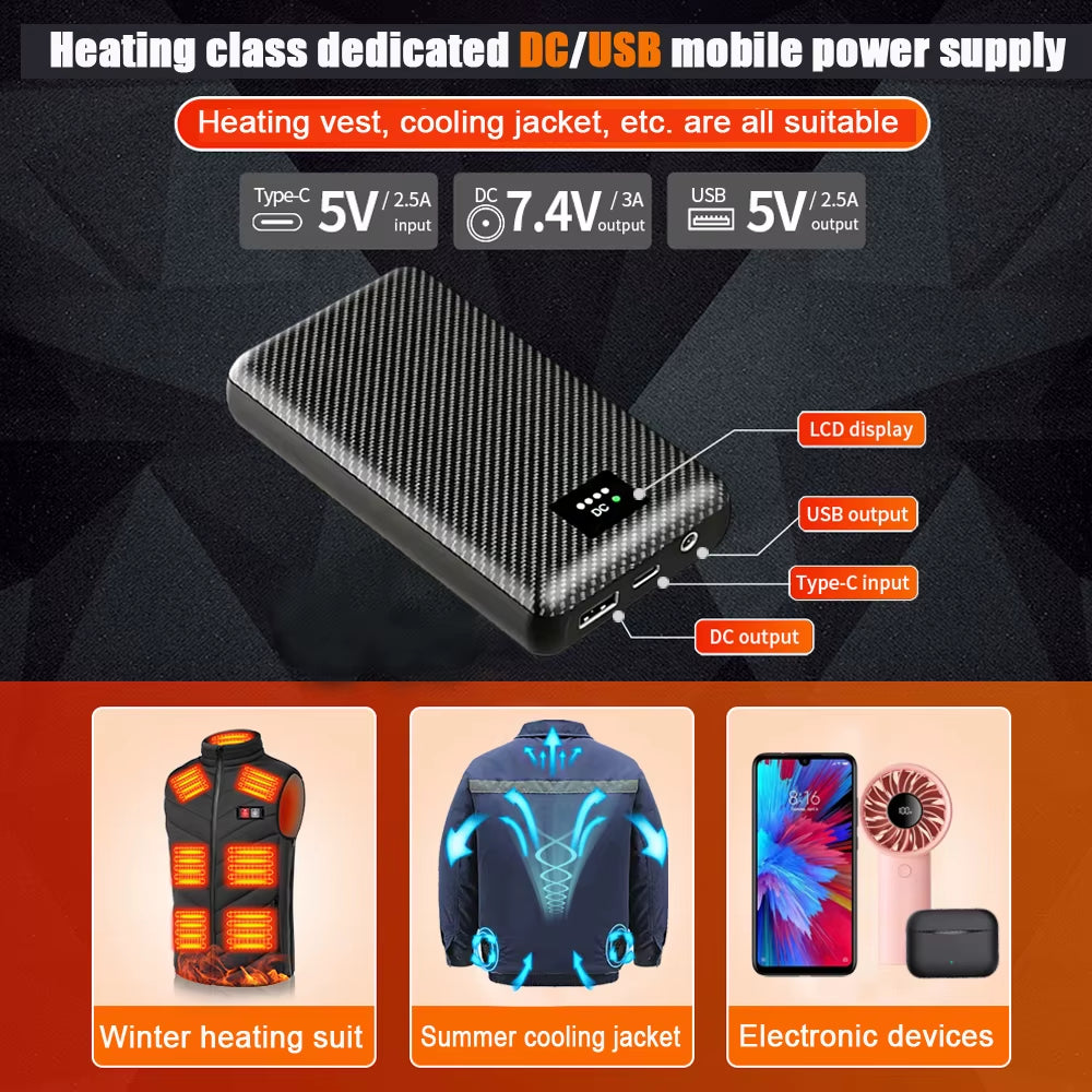 DC 7.4V 40000Mah Powerbank for Heated Vest Jacket External Battery for Cool Fan for Cooling Vest Auxiliary Battery