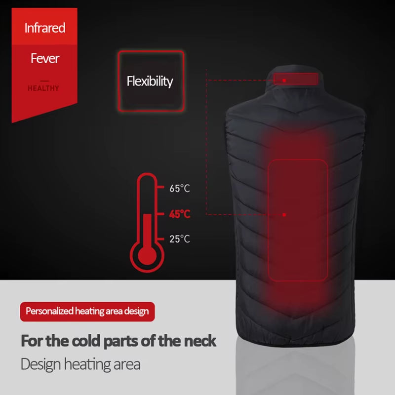 Men USB Infrared 17 Heating Areas Vest Jacket Men Winter Electric Heated Vest Waistcoat for Sports Hiking Oversized 5XL