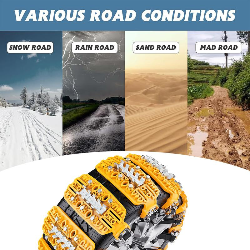 6 Pack Tire Chains Snow Chains with 8Pcs Large Steel Studs for Anti-Skid Traction, Adjustable Reusable Heavy-Duty Safety Chains with Tool & Bag for Cars, Pickup Trucks on Snow, Ice, Mud Roads - Fits Tire Width 165-275Mm