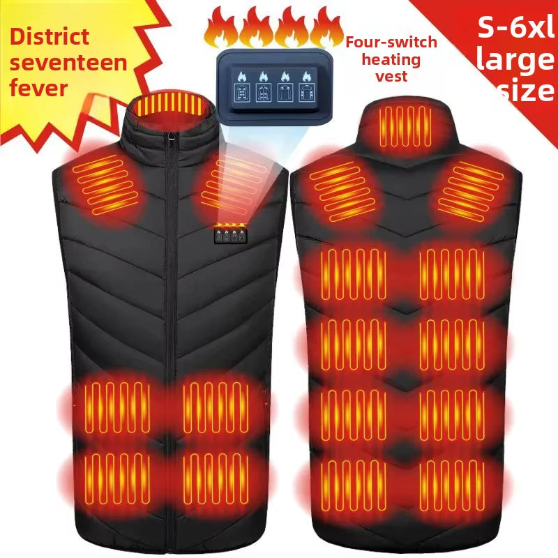 Smart Four Switch Control Temperature Heating Carbon Fiber Vest New Seventeen District Thermal Cotton Jacket Casual Men'S Vest