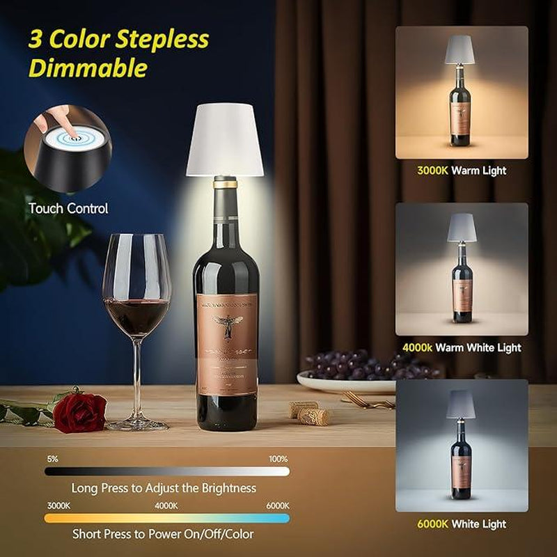 Wireless Wine Bottle Lamp 3 Color Temperature Wine Bottle Lamp Stepless Dimming LED Wine Bottle Lamp Wireless Lamp Suitable for Bedroom Restaurant Bar