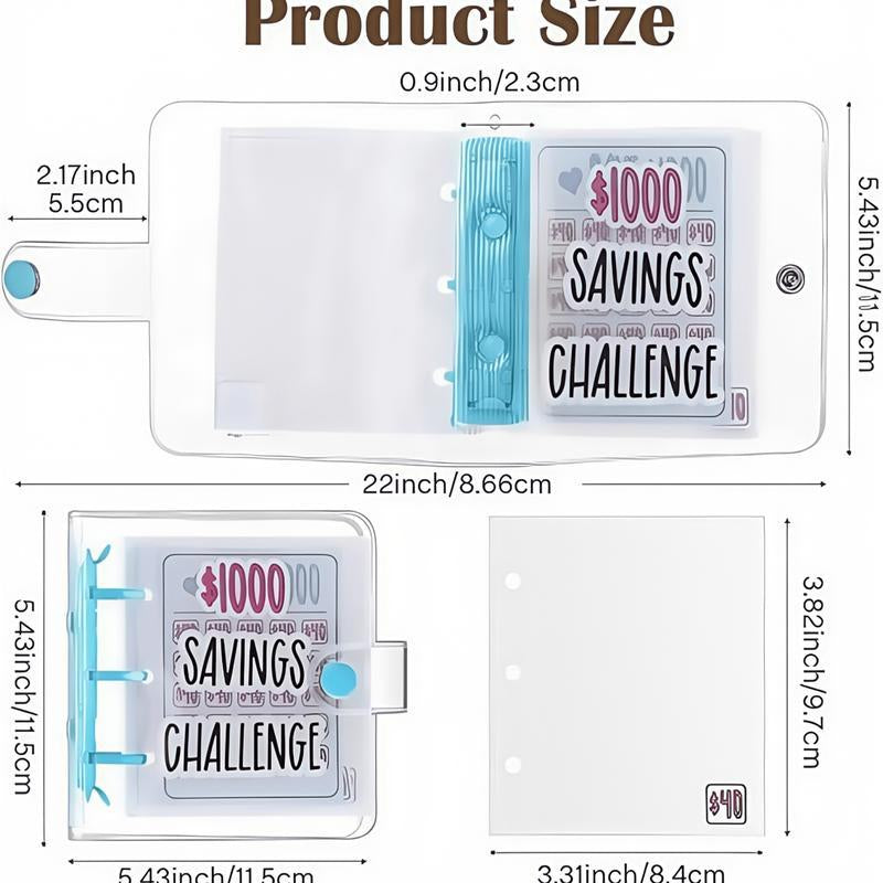 Savings Challenge Binder, 1 Count Reusable Budget Book with Cash Envelope, Clear Cover Budget Planner with Money Storage Bag, Budget Planner for Home Office, Girly Office Supplies, 2024 School Supplies