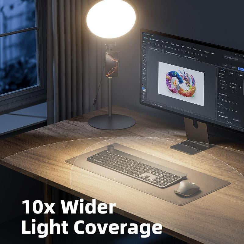 All-In-One Content Creator Kit: 10.5" Ring Light with Stand for Flawless Skin | Includes Phone Clip & Adjustable Laptop Light | Perfect for Streaming, Podcasts, Meetings.
