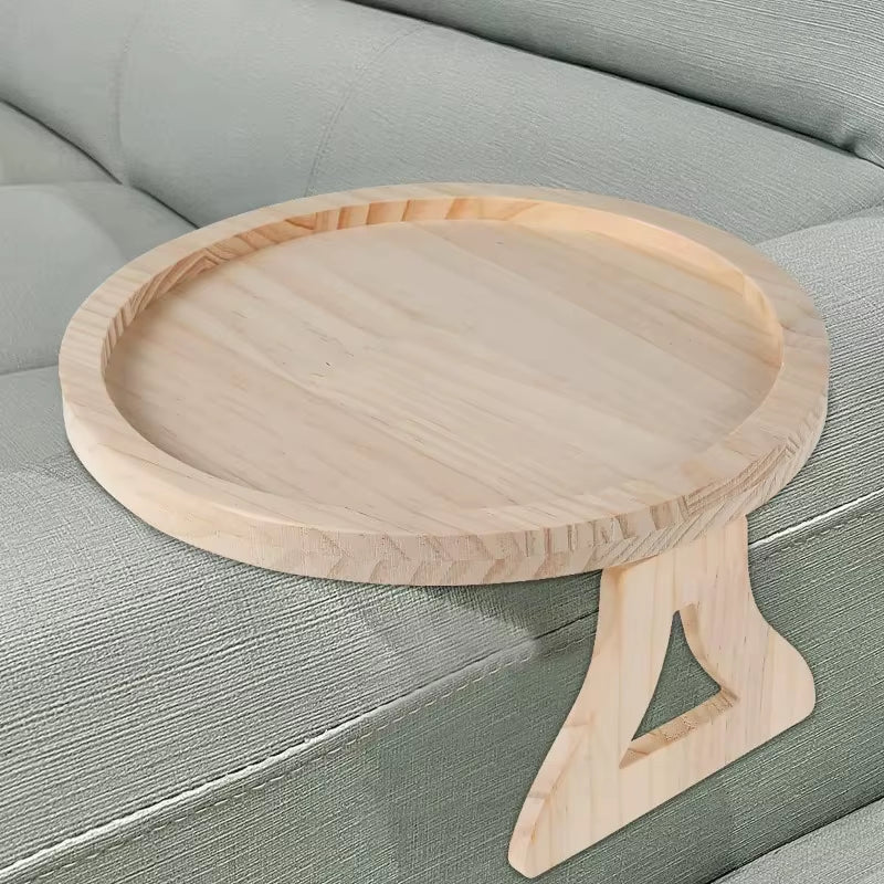 Wooden Sofa Armrest Tray Circular Clip on Breakfast Tray Home Use Foldable Sofa Side Table Snack Tray Integrated Storage Tray