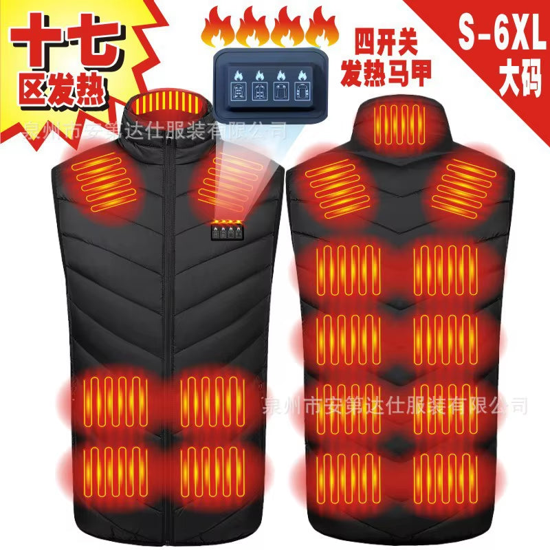Smart Four Switch Control Temperature Heating Carbon Fiber Vest New Seventeen District Thermal Cotton Jacket Casual Men'S Vest