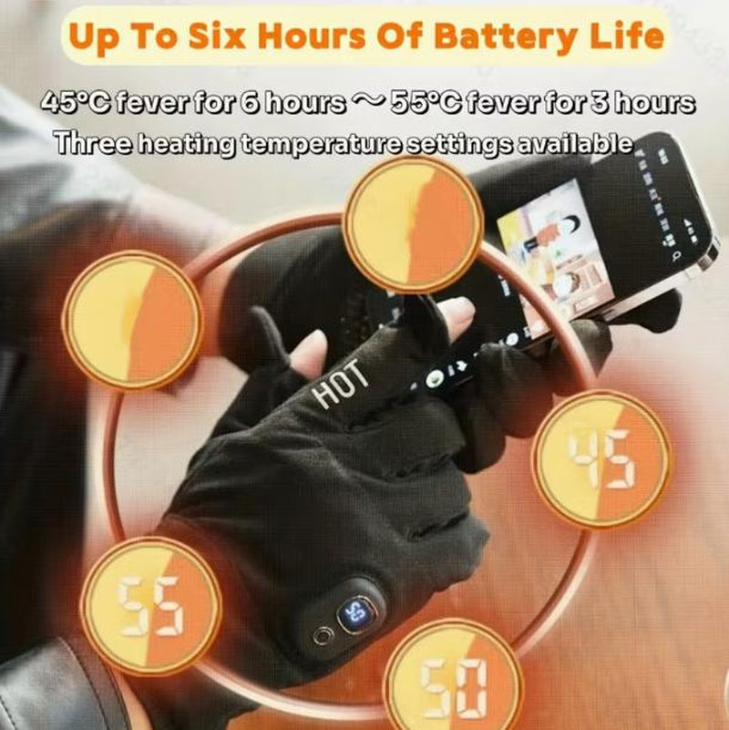 Electric Heated Gloves with Detachable Thumb and Index Finger, Three Temperature Settings, Rechargeable Hand Warmer, Insulated Gloves, Cycling Gloves, 3000Mah Battery (Removable for Cleaning), Ideal for Cycling, Gaming, and More, Christmas Gift